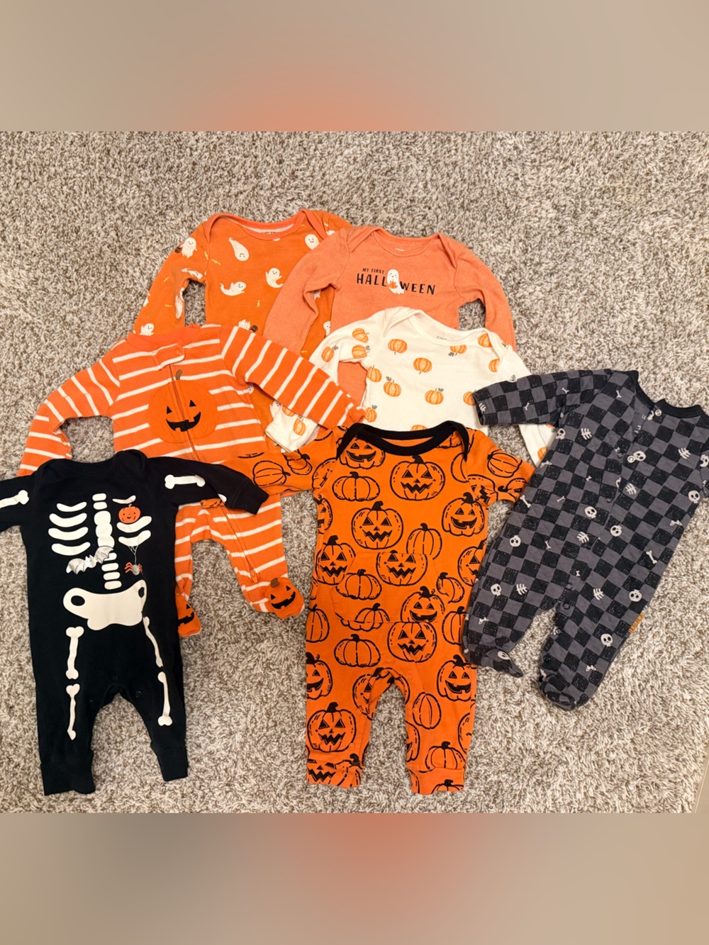Halloween Pumpkin & Skeleton Baby One-Piece Pack - Orange/Black/Gray 0-3 months